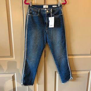 New Frame Le Sylvie high waist dolphin hem crop straight leg jeans in sidecar